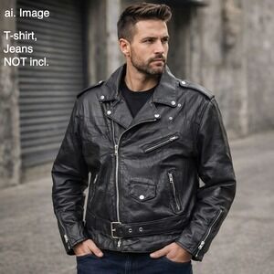 Milan Leather‎ Men XL Black Motorcycle Biker Jacket Removable Liner Moto *READ